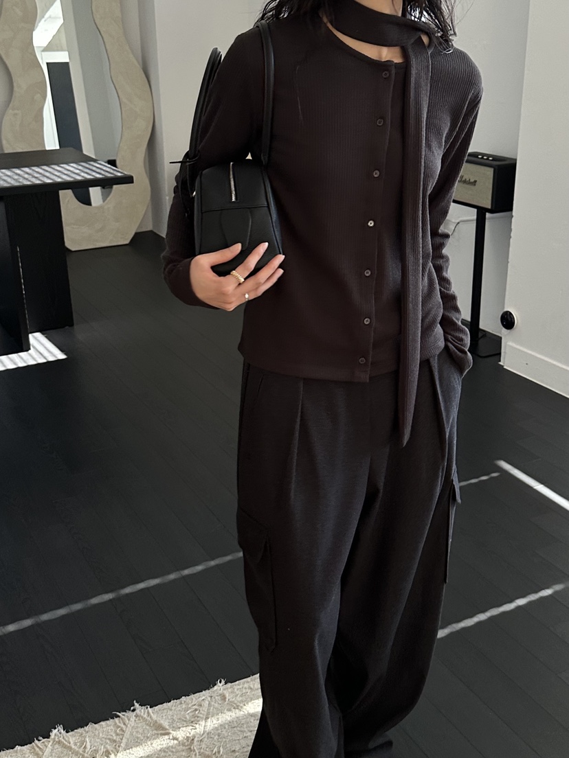 LE VASE韓國直郵女士新款真品休閑長袖T恤含脖帶系帶開衫LE VASE長袖T恤