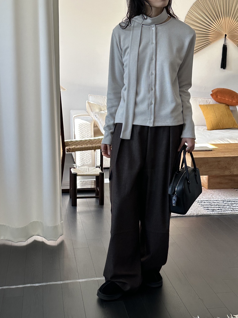 LE VASE韓國直郵女士新款真品休閑長袖T恤含脖帶系帶開衫LE VASE長袖T恤