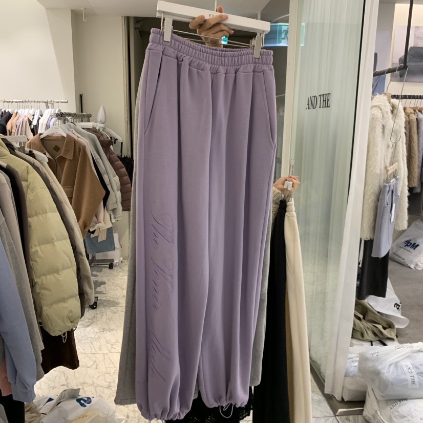 VENIR-A韓國代購女士新款人氣推薦時尚熱賣休閑褲加絨刺繡VENIR-A休閑褲圖色1