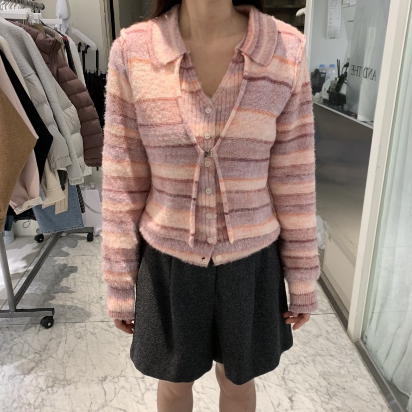 VENIR-A韓國代購女裝新品熱賣時尚真品休閑針織衫假兩件VENIR-A針織衫圖色1