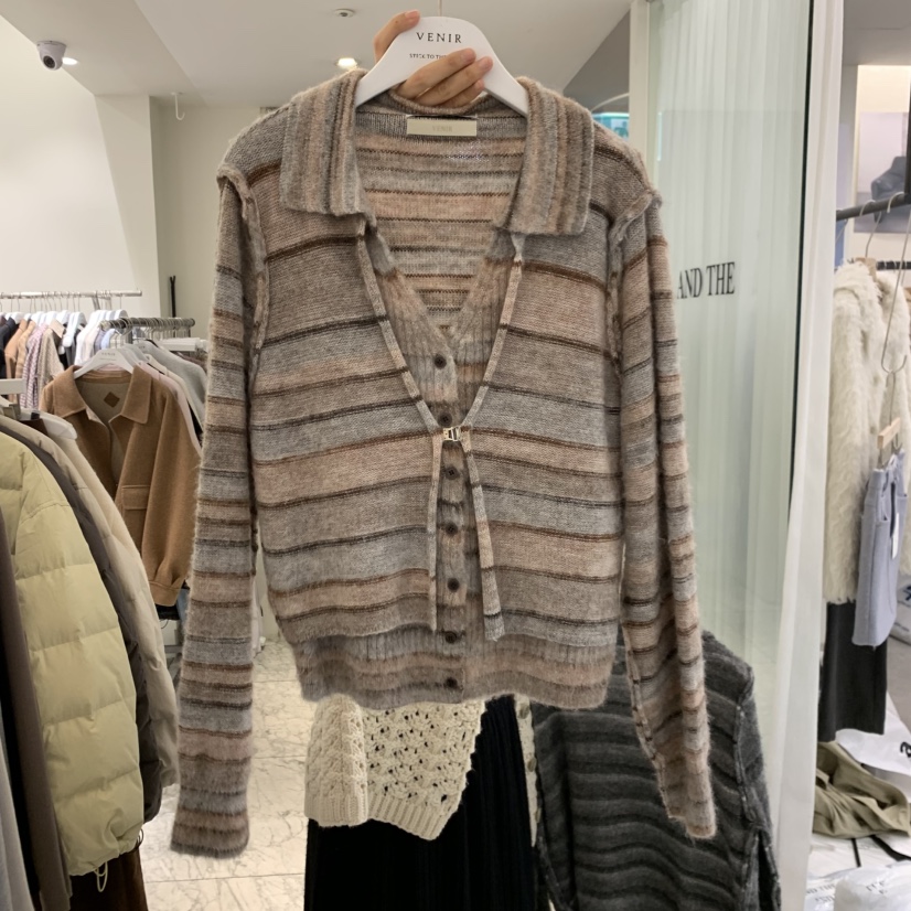 VENIR-A韓國代購女裝新品熱賣時尚真品休閑針織衫假兩件VENIR-A針織衫圖色2棕色