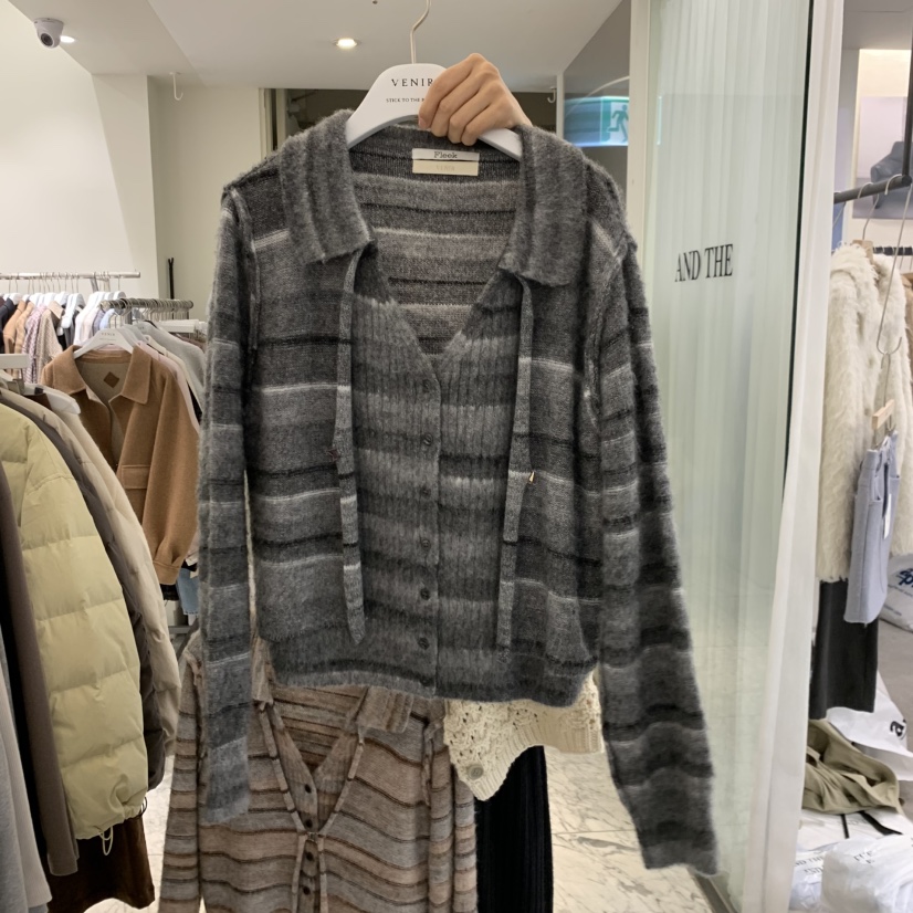 VENIR-A韓國代購女裝新品熱賣時尚真品休閑針織衫假兩件VENIR-A針織衫圖色3墨