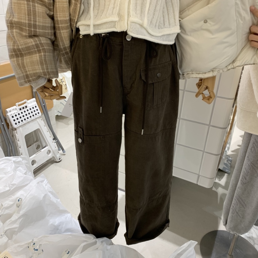 VENIR-A韓國代購女士新品休閑推薦人氣真品休閑褲口袋運動VENIR-A休閑褲圖色1棕色