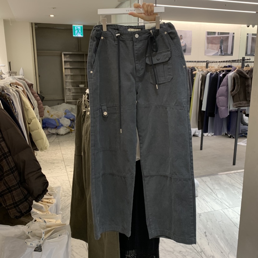 VENIR-A韓國代購女士新品休閑推薦人氣真品休閑褲口袋運動VENIR-A休閑褲圖色2墨