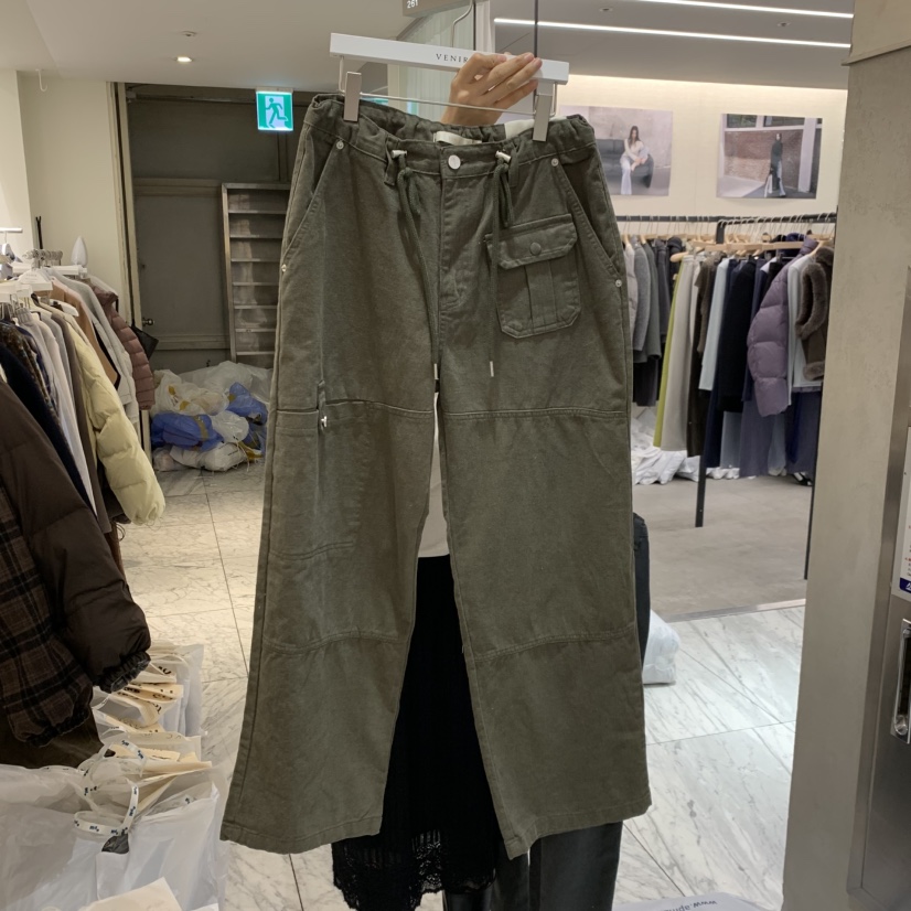 VENIR-A韓國代購女士新品休閑推薦人氣真品休閑褲口袋運動VENIR-A休閑褲圖色3綠