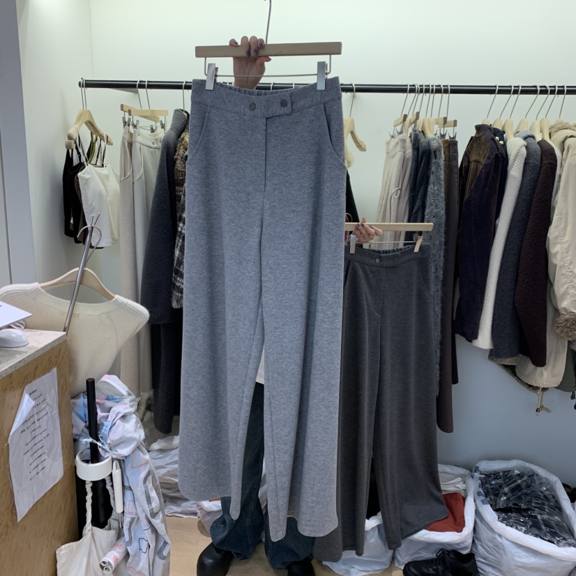 W AND J東大門代購女士新款真品熱賣時尚休閑休閑褲羅紋WANDJ休閑褲圖色3灰