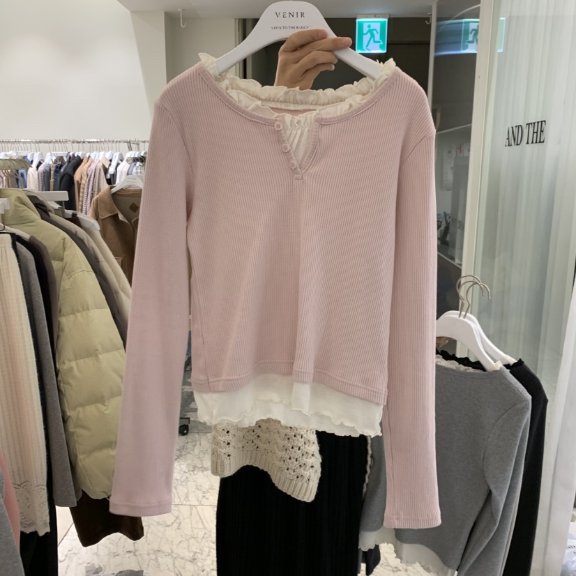 VENIR-A東大門直郵女裝新品人氣真品休閑推薦長袖T恤假兩件VENIR-A長袖T恤圖色1