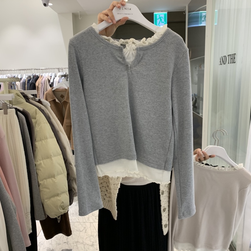 VENIR-A東大門直郵女裝新品人氣真品休閑推薦長袖T恤假兩件VENIR-A長袖T恤圖色2