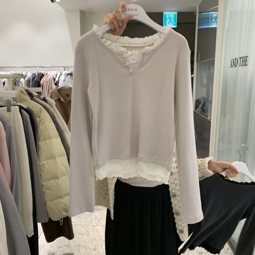VENIR-A東大門直郵女裝新品人氣真品休閑推薦長袖T恤假兩件VENIR-A長袖T恤圖色3