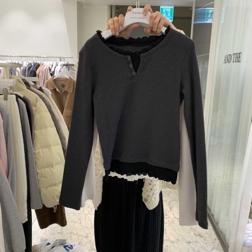 VENIR-A東大門直郵女裝新品人氣真品休閑推薦長袖T恤假兩件VENIR-A長袖T恤圖色4