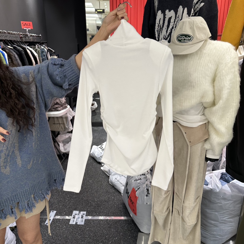 RARE CLOSET韓國代購女士新款推薦休閑長袖T恤字母高領褶皺RARE CLOSET長袖T恤
