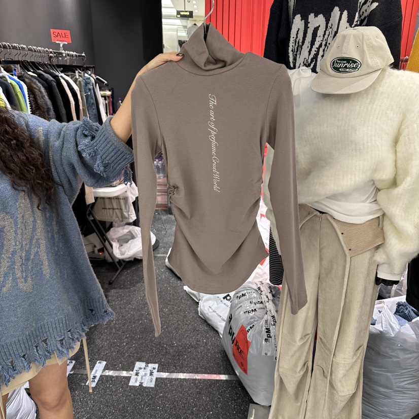 RARE CLOSET韓國代購女士新款推薦休閑長袖T恤字母高領褶皺RARE CLOSET長袖T恤圖色2