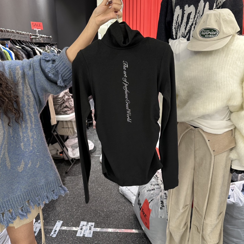 RARE CLOSET韓國代購女士新款推薦休閑長袖T恤字母高領褶皺RARE CLOSET長袖T恤圖色3