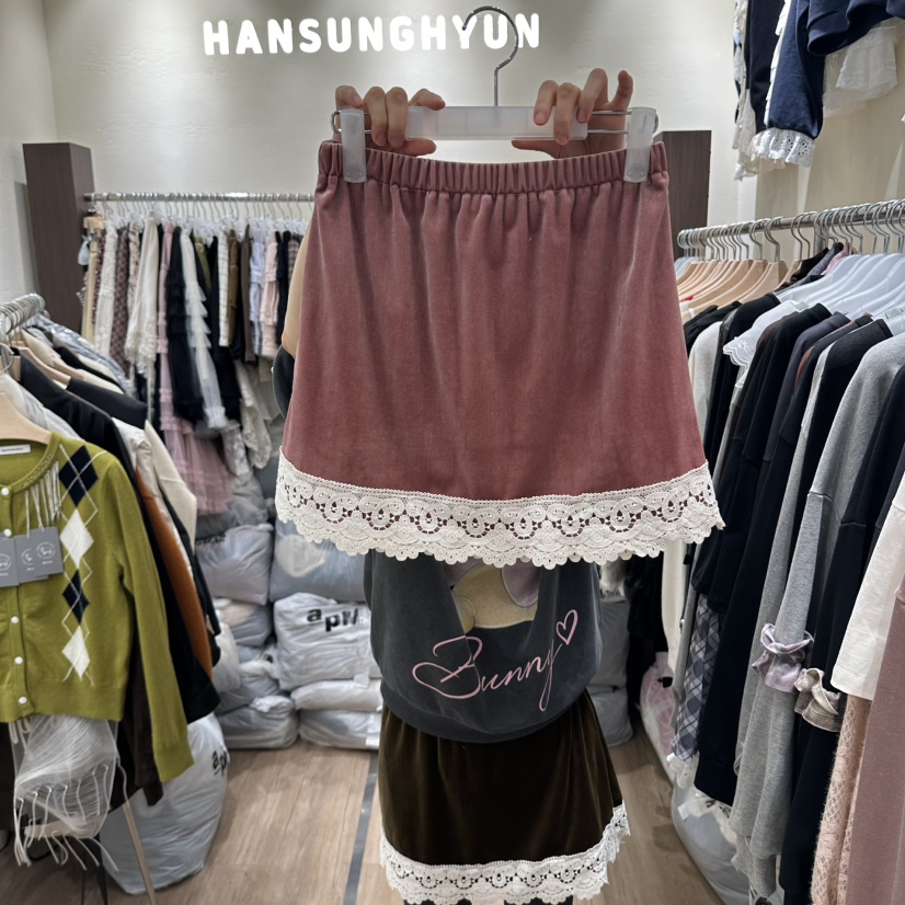 HANSUNGHYUN韓國代購女士新品真品時尚裙褲迷你裙蕾絲絲絨HANSUNGHYUN裙褲