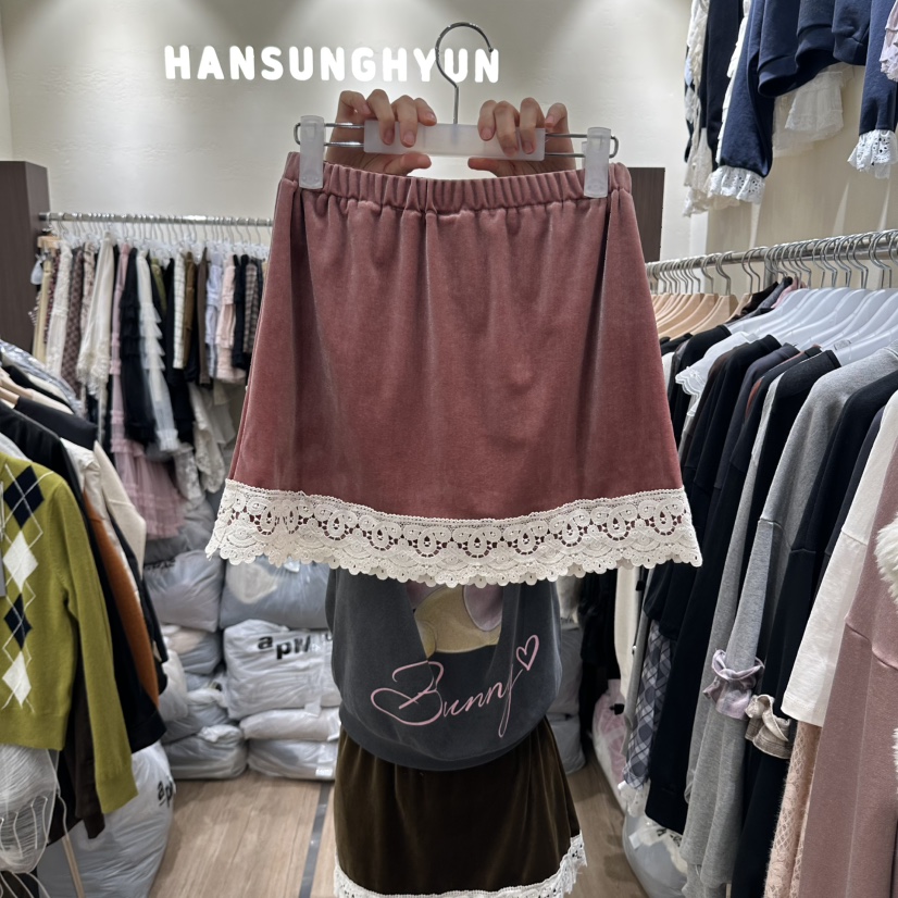 HANSUNGHYUN韓國代購女士新品真品時尚裙褲迷你裙蕾絲絲絨HANSUNGHYUN裙褲圖色1