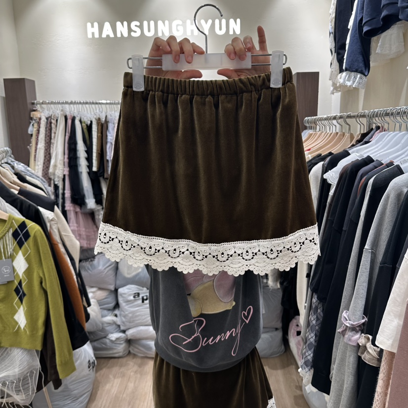 HANSUNGHYUN韓國代購女士新品真品時尚裙褲迷你裙蕾絲絲絨HANSUNGHYUN裙褲圖色2