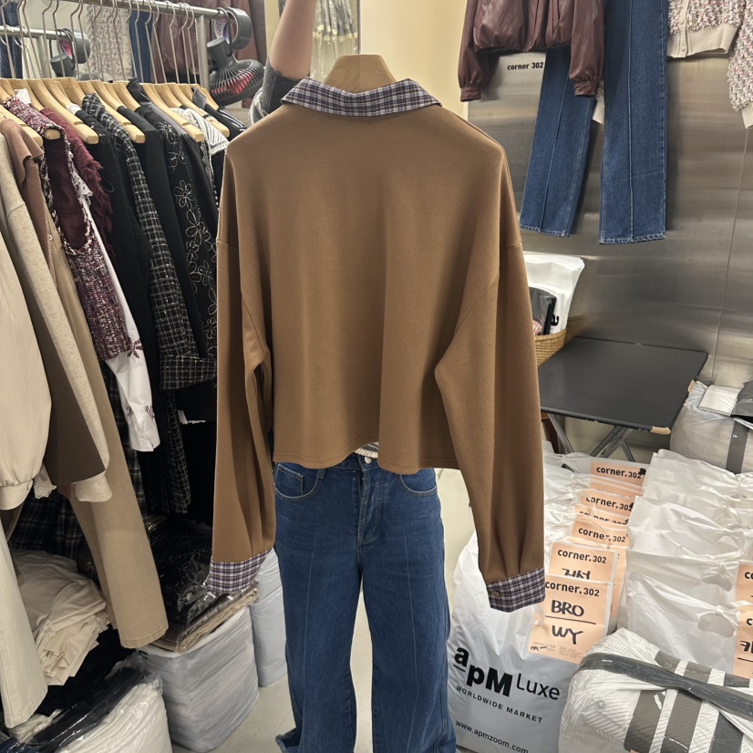 CORNER東大門代購女裝新品推薦時尚休閑真品人氣長袖T恤格子CORNER.302長袖T恤
