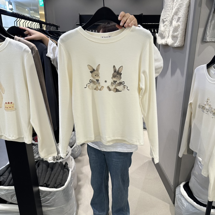 CIDO韓國直郵女裝新款推薦時尚人氣熱賣真品休閑長袖T恤兔子Cido長袖T恤圖色1