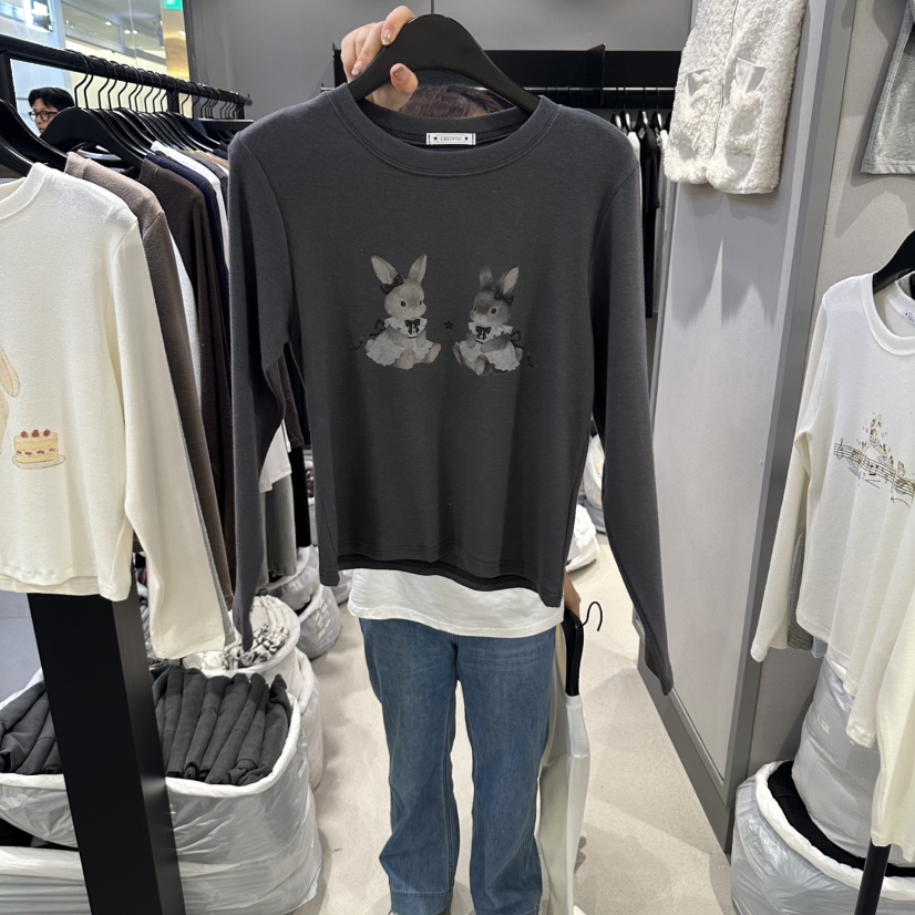 CIDO韓國直郵女裝新款推薦時尚人氣熱賣真品休閑長袖T恤兔子Cido長袖T恤圖色2