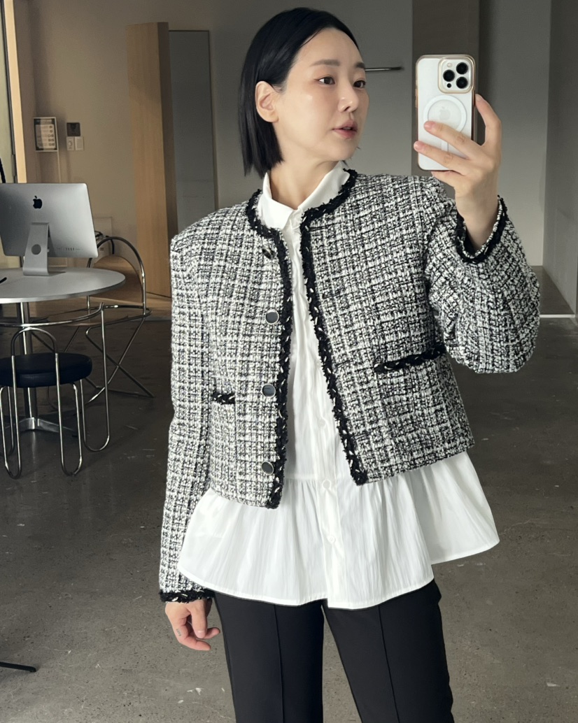 VERNI東大門代購女裝新品推薦時尚休閑真品人氣夾克粗花呢VERNI夾克