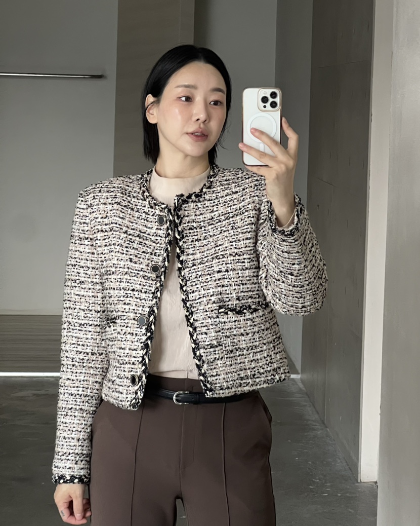 VERNI東大門代購女裝新品推薦時尚休閑真品人氣夾克粗花呢VERNI夾克