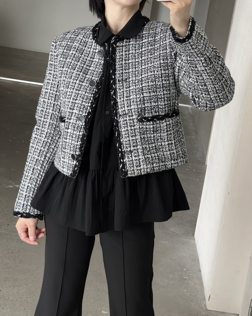 VERNI東大門代購女裝新品推薦時尚休閑真品人氣夾克粗花呢VERNI夾克