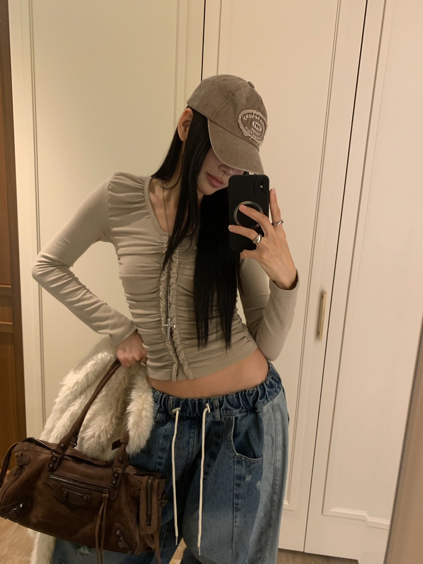 BADCALM東大門實拍女士新款熱賣人氣休閑長袖T恤不含褶皺BADCALM長袖T恤圖色2