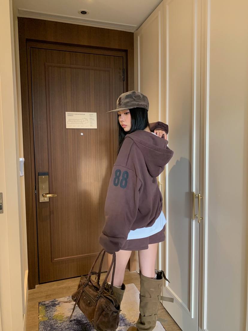 BADCALM韓國直郵女裝新款熱賣推薦人氣時尚衛衣拉鏈連帽衫BADCALM衛衣
