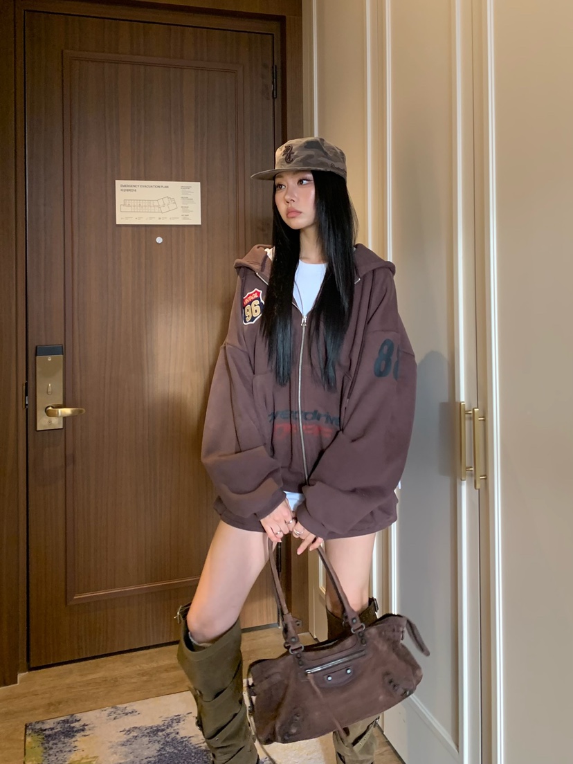 BADCALM韓國直郵女裝新款熱賣推薦人氣時尚衛衣拉鏈連帽衫BADCALM衛衣
