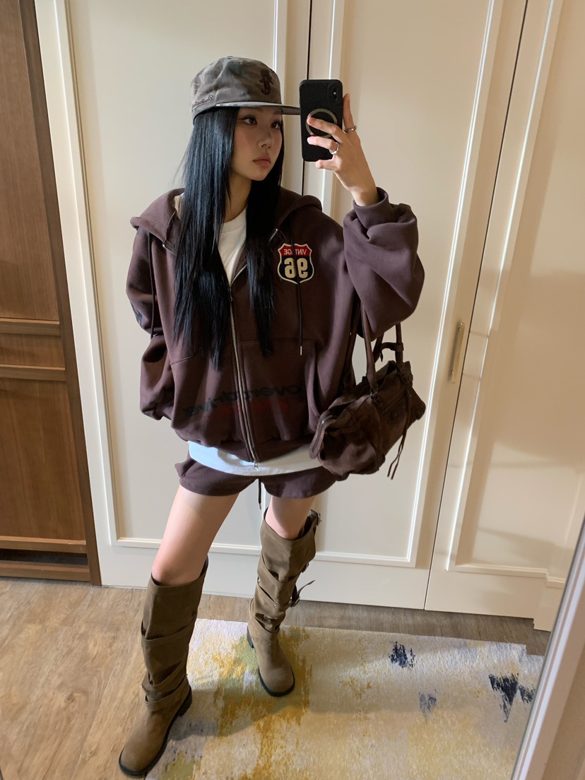 BADCALM韓國直郵女裝新款熱賣推薦人氣時尚衛衣拉鏈連帽衫BADCALM衛衣