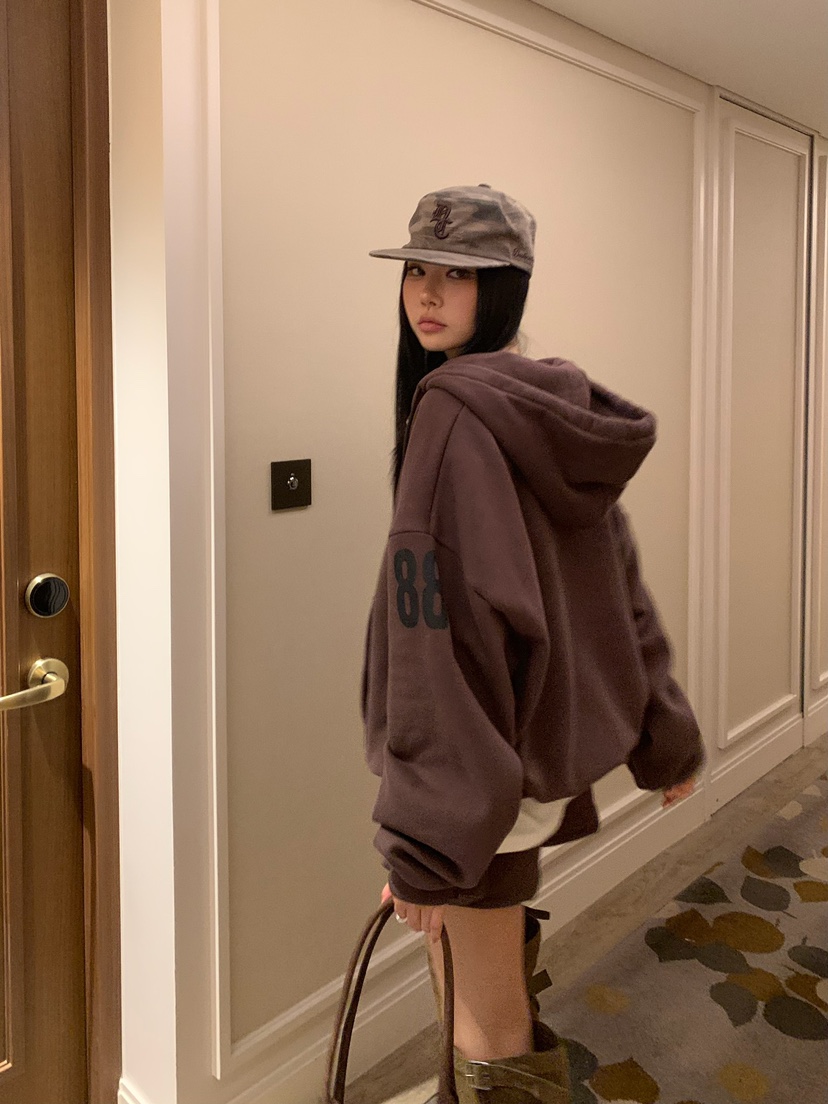 BADCALM韓國直郵女裝新款熱賣推薦人氣時尚衛衣拉鏈連帽衫BADCALM衛衣
