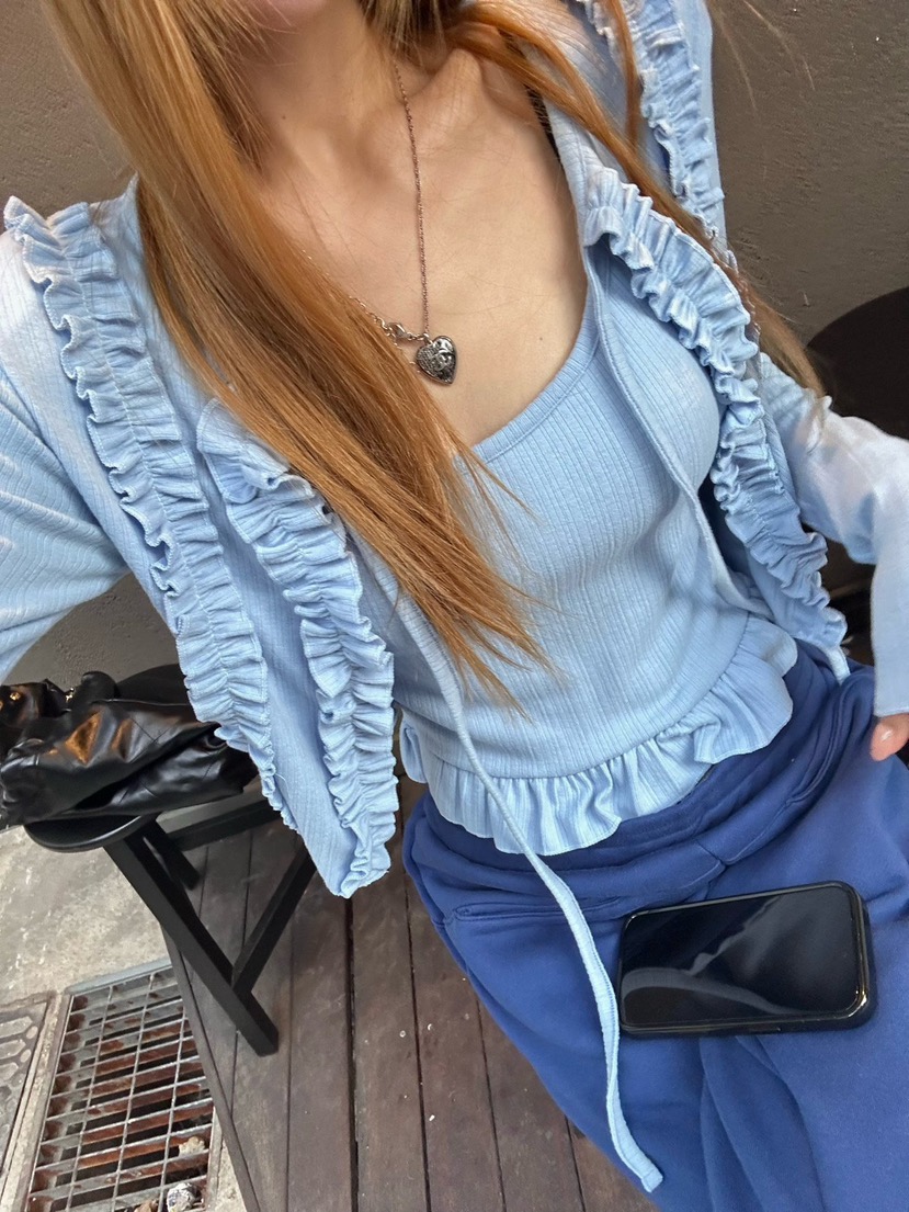ZEROZERO東大門直郵女士新款熱賣真品套裝荷葉邊保暖開衫ZEROZERO套裝