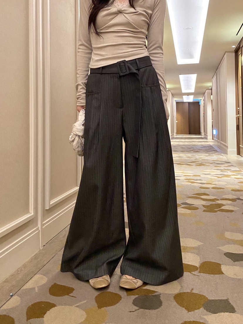 FOUREIGHT韓國代購女裝新款時尚人氣休閑褲含腰帶系帶條紋FOUR EIGHT休閑褲