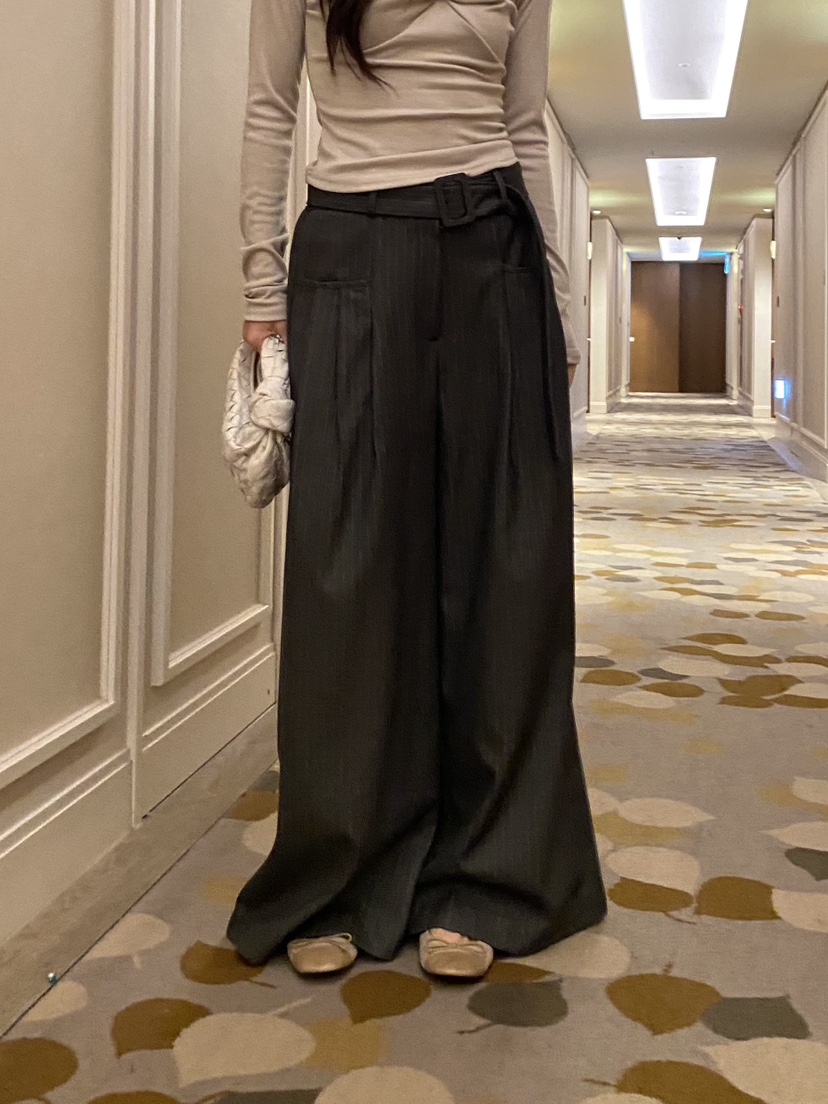 FOUREIGHT韓國代購女裝新款時尚人氣休閑褲含腰帶系帶條紋FOUR EIGHT休閑褲