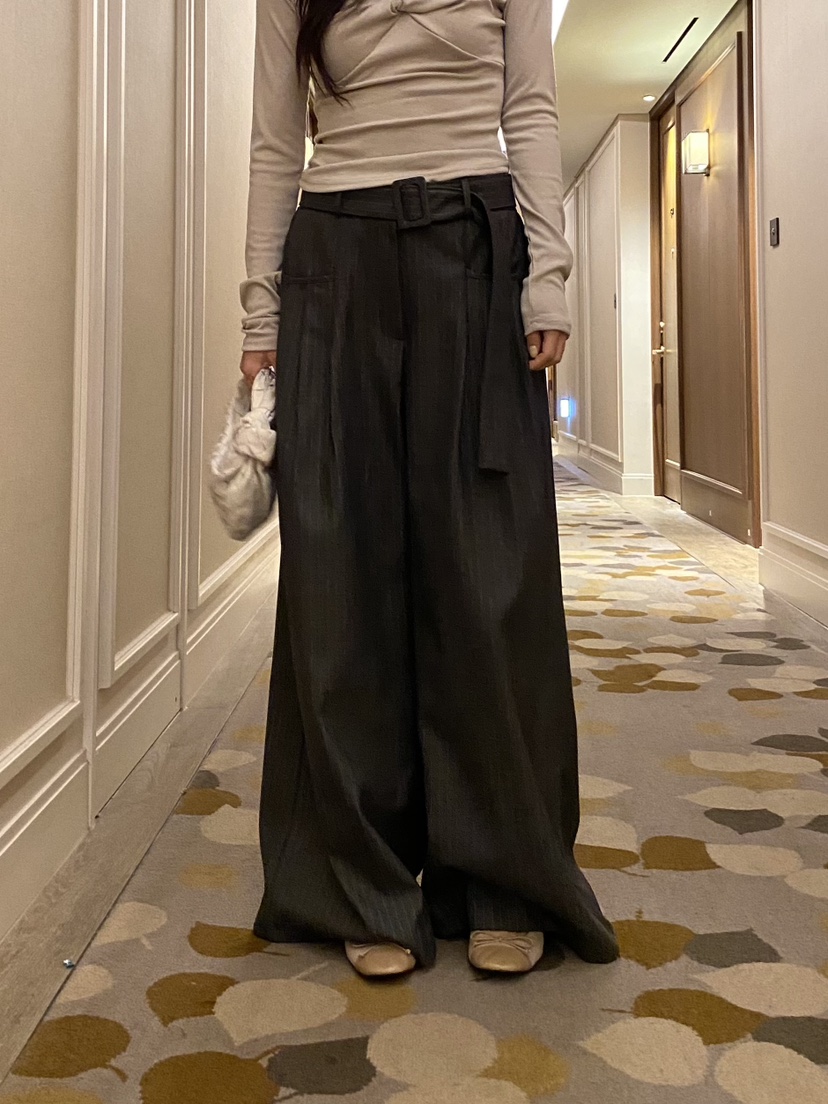 FOUREIGHT韓國代購女裝新款時尚人氣休閑褲含腰帶系帶條紋FOUR EIGHT休閑褲
