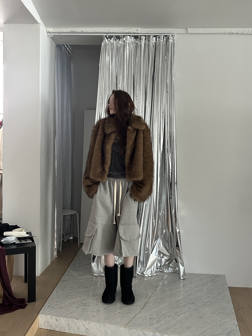 BOWIE東大門代購女士新品時尚人氣真品休閑熱賣短款大衣皮草BOWIE短款大衣