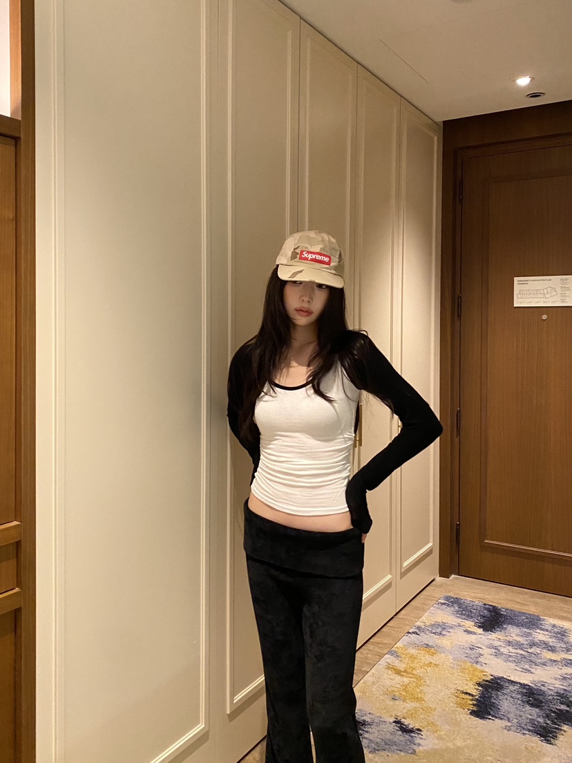 FOUREIGHT韓國代購女士新品推薦休閑人氣長袖T恤插肩撞色FOUR EIGHT長袖T恤