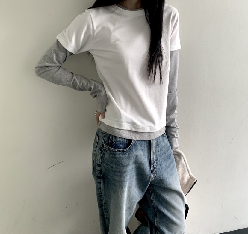 MUYBIEN東大門代購女裝新品休閑熱賣推薦時尚長袖T恤假兩件MUYBIEN長袖T恤