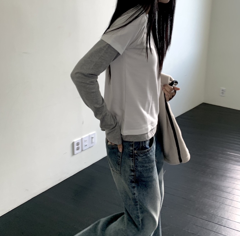 MUYBIEN東大門代購女裝新品休閑熱賣推薦時尚長袖T恤假兩件MUYBIEN長袖T恤