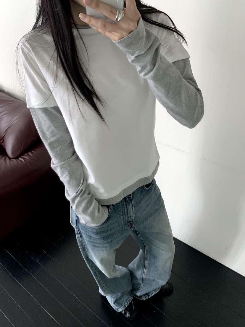 MUYBIEN東大門代購女裝新品休閑熱賣推薦時尚長袖T恤假兩件MUYBIEN長袖T恤