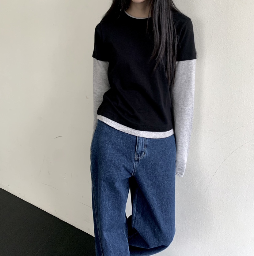 MUYBIEN東大門代購女裝新品休閑熱賣推薦時尚長袖T恤假兩件MUYBIEN長袖T恤