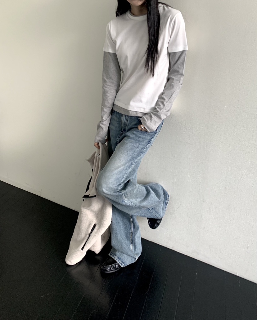 MUYBIEN東大門代購女裝新品休閑熱賣推薦時尚長袖T恤假兩件MUYBIEN長袖T恤