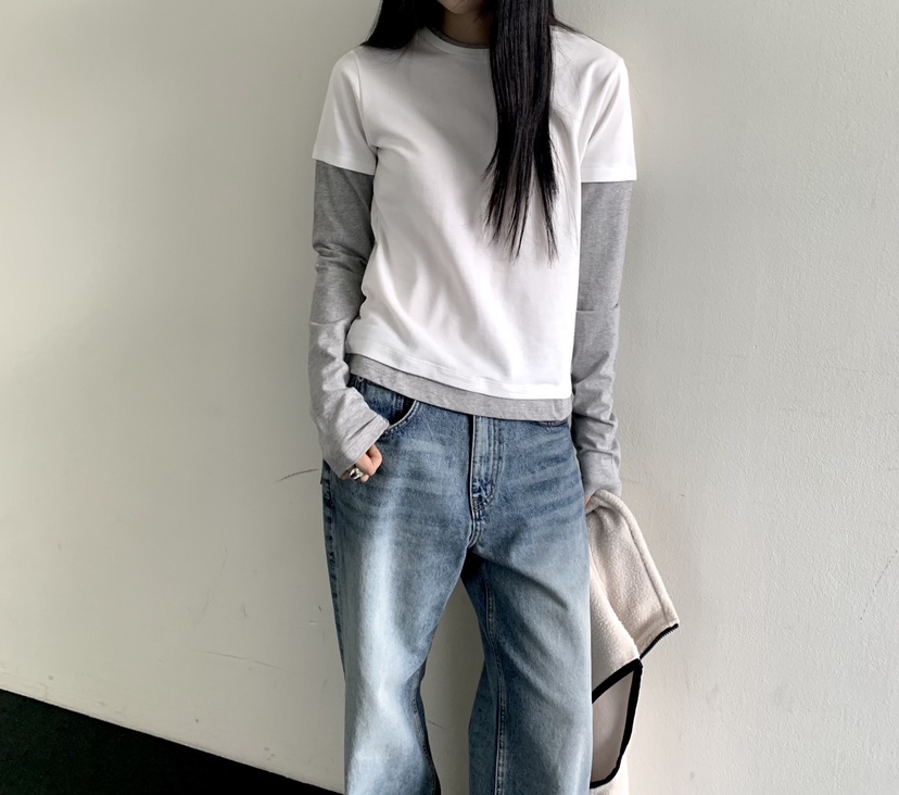 MUYBIEN東大門代購女裝新品休閑熱賣推薦時尚長袖T恤假兩件MUYBIEN長袖T恤