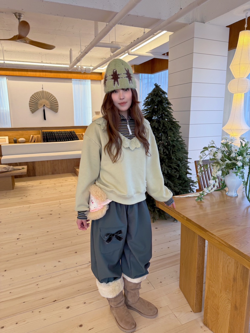 BOUTIQUE-L韓國直郵女裝新款休閑時尚人氣休閑褲絲帶絲絨BOUTIQUE-L休閑褲
