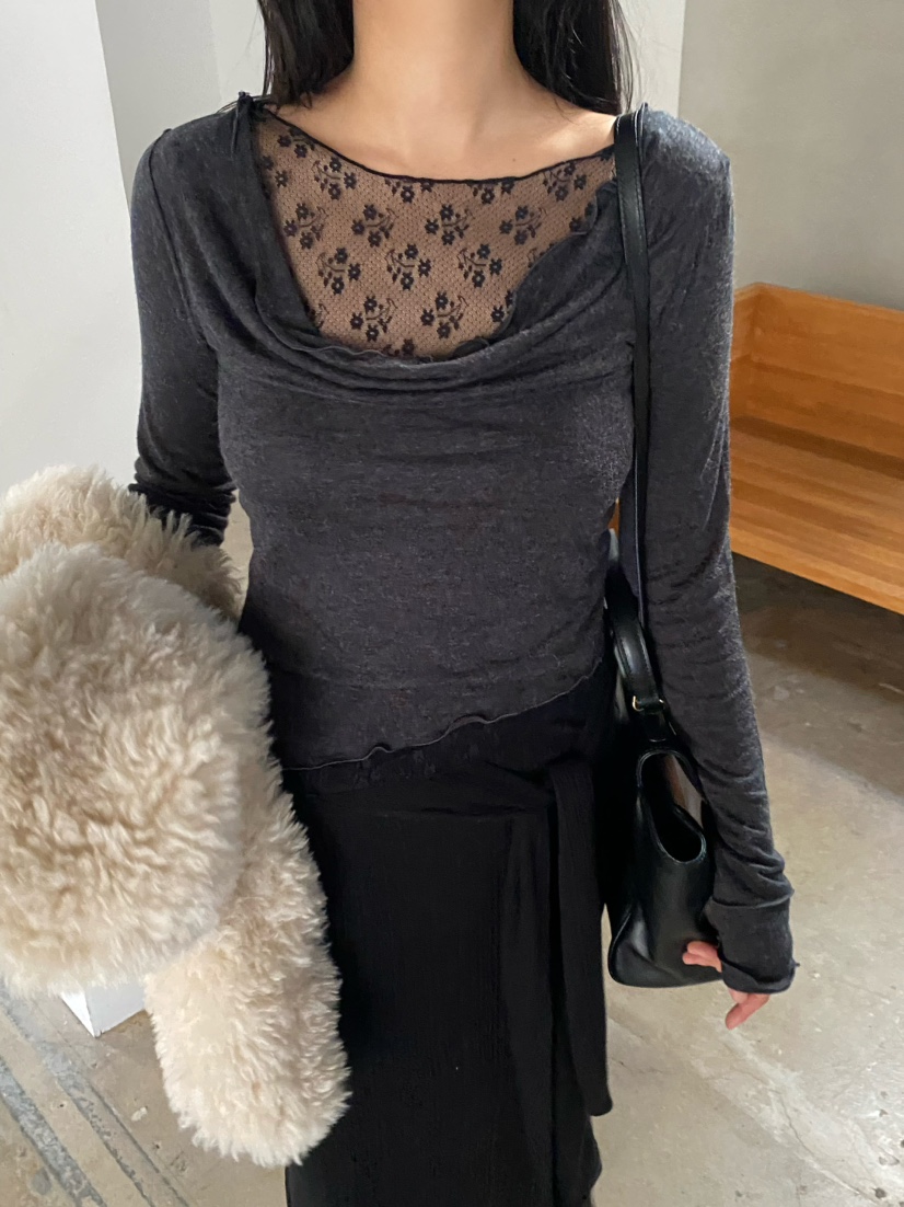 OUPPT東大門實拍女裝新款休閑時尚推薦熱賣真品長袖T恤蕾絲OUPPT長袖T恤圖色4
