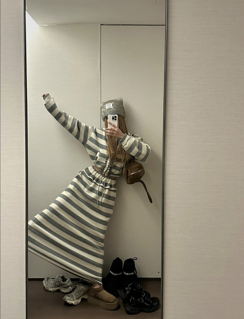 ZEROZERO韓國直郵女裝新品推薦真品休閑人氣熱賣長裙條紋ZEROZERO長裙
