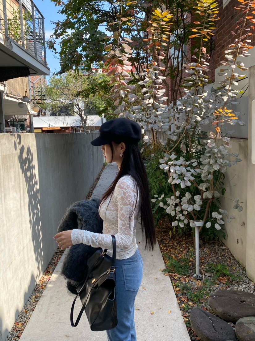 OUPPT韓國代購女裝新款推薦時尚休閑真品熱賣長袖T恤蕾絲OUPPT長袖T恤