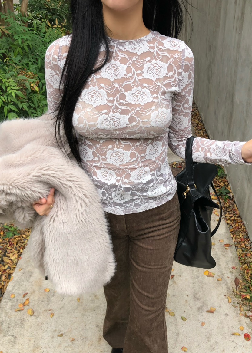 OUPPT韓國代購女裝新款推薦時尚休閑真品熱賣長袖T恤蕾絲OUPPT長袖T恤