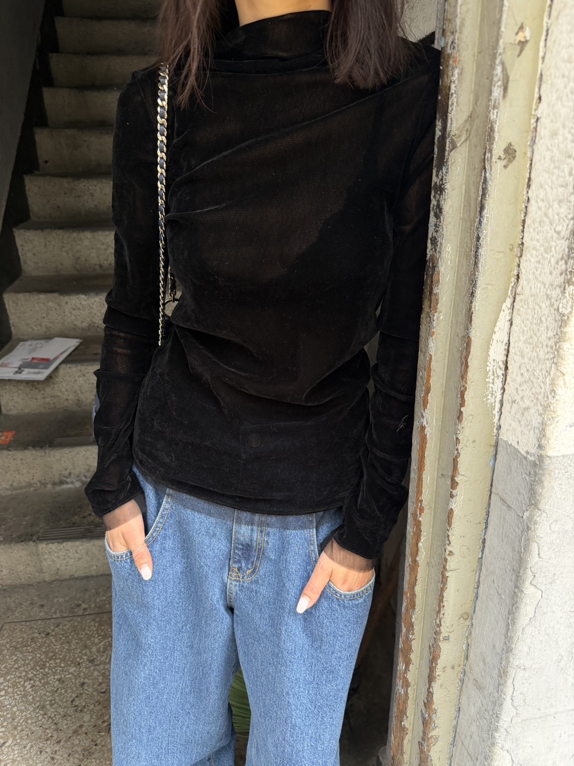 FRANC—L韓國代購女裝新品熱賣推薦人氣長袖T恤天鵝絨網眼FRANC長袖T恤
