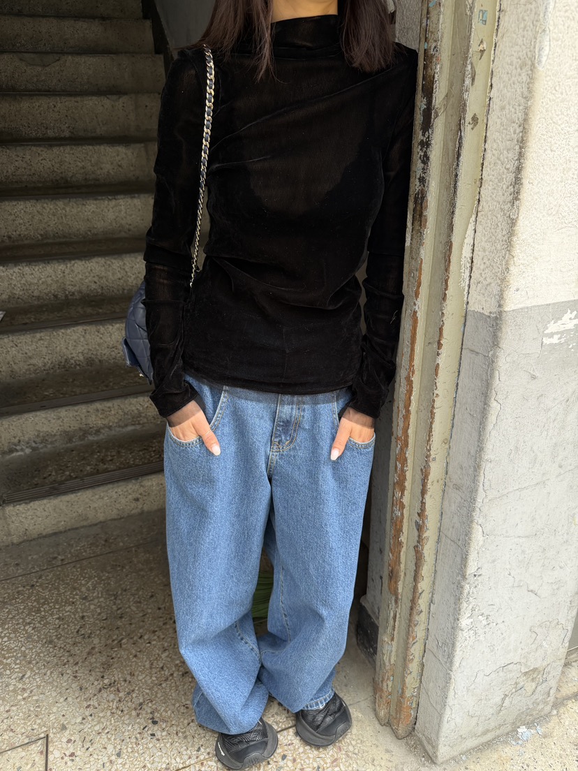 FRANC—L韓國代購女裝新品熱賣推薦人氣長袖T恤天鵝絨網眼FRANC長袖T恤